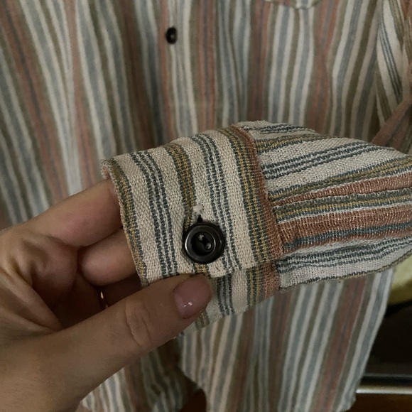 Cotton Collarless Men’s Shirt in Muted Stripes - Picture 2 of 5